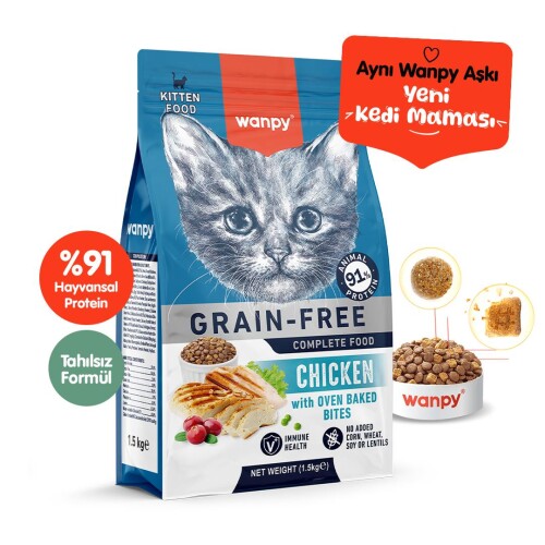 Wanpy Tavuklu Tahılsız Yavru Kedi Maması 1,5 Kg - 1