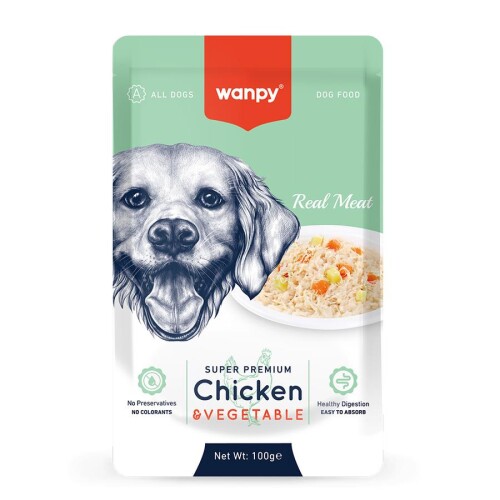 Wanpy Pouch Tavuk ve Sebzeli Yetişkin Köpek Konservesi 100 gr - 1