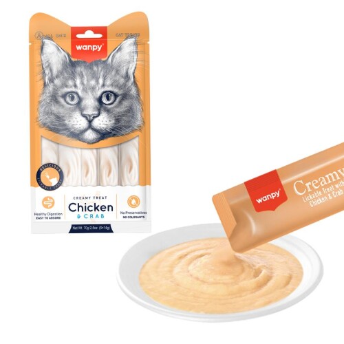 Wanpy Tavuk ve Yengeçli Sıvı Krema Kedi Ödülü 5 X 14 gr - 1