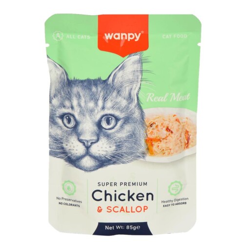 Wanpy Pouch Tavuklu ve Deniz Taraklı Kedi Konservesi 85 gr - 1