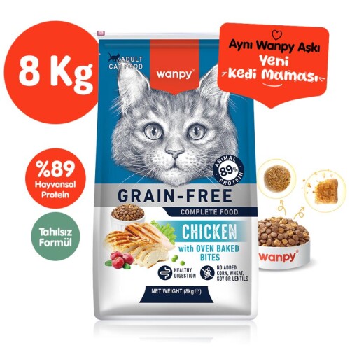 Wanpy Tavuklu Tahılsız Yetişkin Kedi Maması 8 Kg - 1