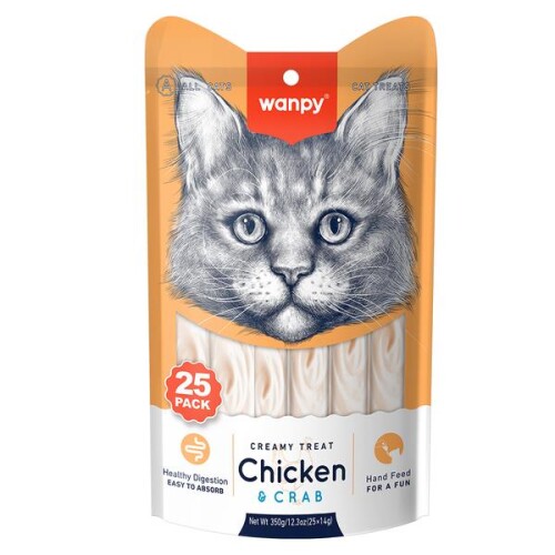 Wanpy Tavuklu ve Yengeçli Sıvı Krema Kedi Ödülü 14 gr X 25 Adet - 1