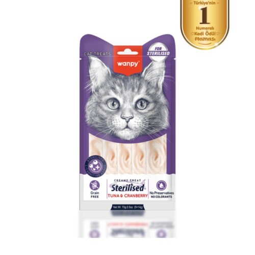 Wanpy Ton Balıklı & Kızılcıklı Kısırlaştırılmış Kedi Krema Ödülü 5×14 Gr - 1