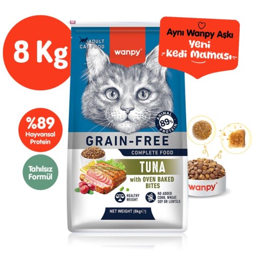 Wanpy Ton Balıklı Tahılsız Yetişkin Kedi Maması 8 kg - 1