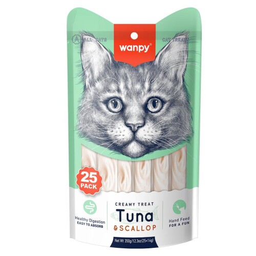 Wanpy Ton Balıklı ve Deniz Taraklı Sıvı Krema Kedi Ödülü 14 gr X 25 Adet - 1