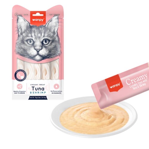Wanpy Ton Balıklı ve Karidesli Sıvı Krema Kedi Ödülü 5x14 gr - 1