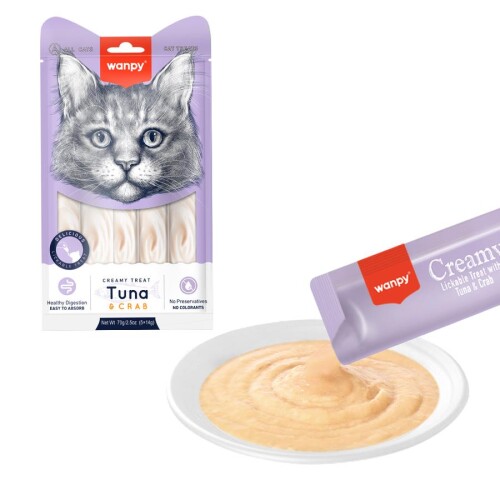 Wanpy Ton Balıklı ve Yengeçli Sıvı Krema Kedi Ödülü 5x14gr - 1