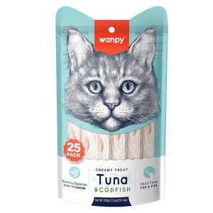 Wanpy Ton Balıklı & Morina Balıklı Sıvı Krema Kedi Ödülü 14 gr X 25 Adet - Wanpy