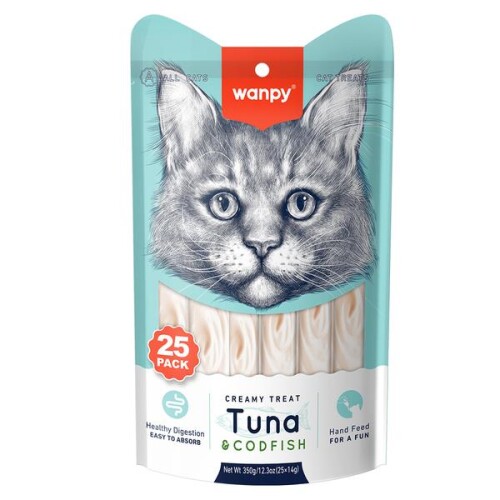 Wanpy Ton Balıklı & Morina Balıklı Sıvı Krema Kedi Ödülü 14 gr X 25 Adet - 1
