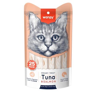 Wanpy Ton Balıklı & Somon Sıvı Krema Kedi Ödülü 14 gr X 25 Adet - Wanpy