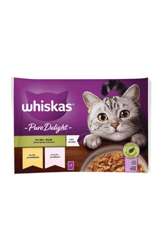 Whiskas Pouch Pure Delight Jöle İçinde Tavuklu ve Somonlu Yetişkin Kedi Konservesi 85 gr 4'lü - 1